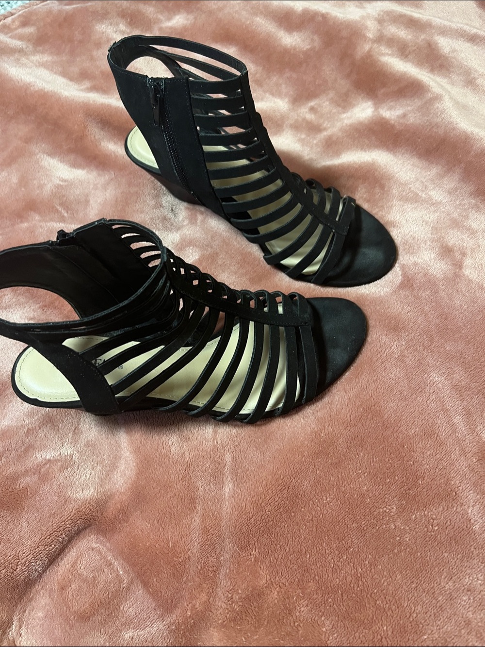JustFab Black Strappy Cage Sandal Heels